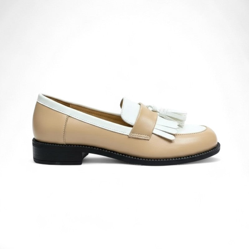 Mocasines con Flecos Mujer Bicolor Blanco y Negro