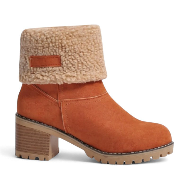 Botines Forrados Mujer con Puño de Pelo y Tacón Grueso