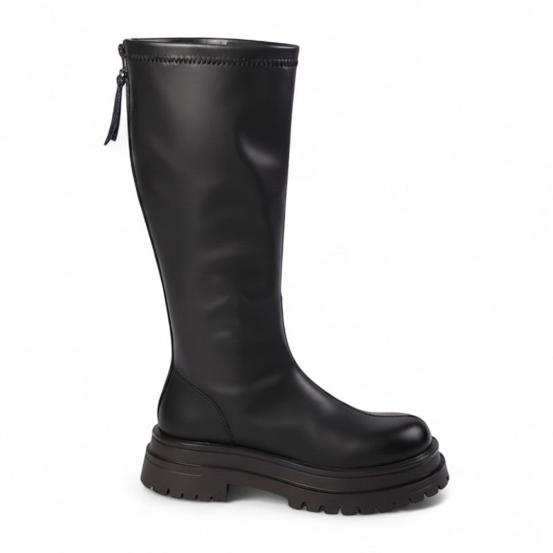 Botas Altas con Plataforma Mujer de Piel con Cremallera Trasera