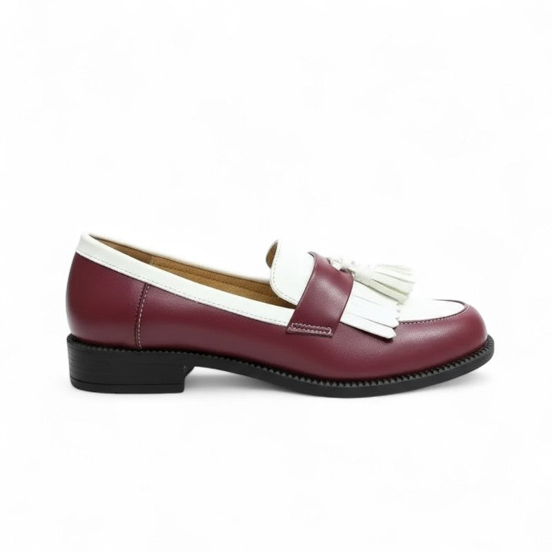 Mocasines con Flecos Mujer Bicolor Blanco y Negro