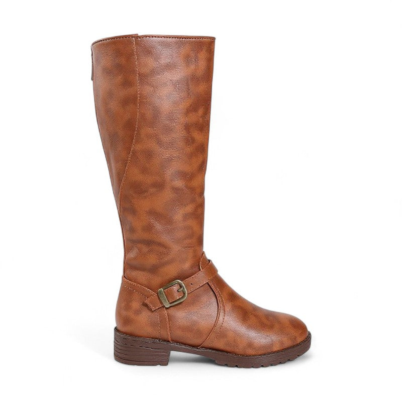 Botas Altas Mujer Negras Tacón de Bloque con Hebilla