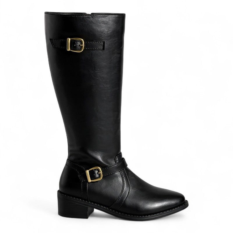 Botas Altas Mujer de Piel con Hebillas Doradas