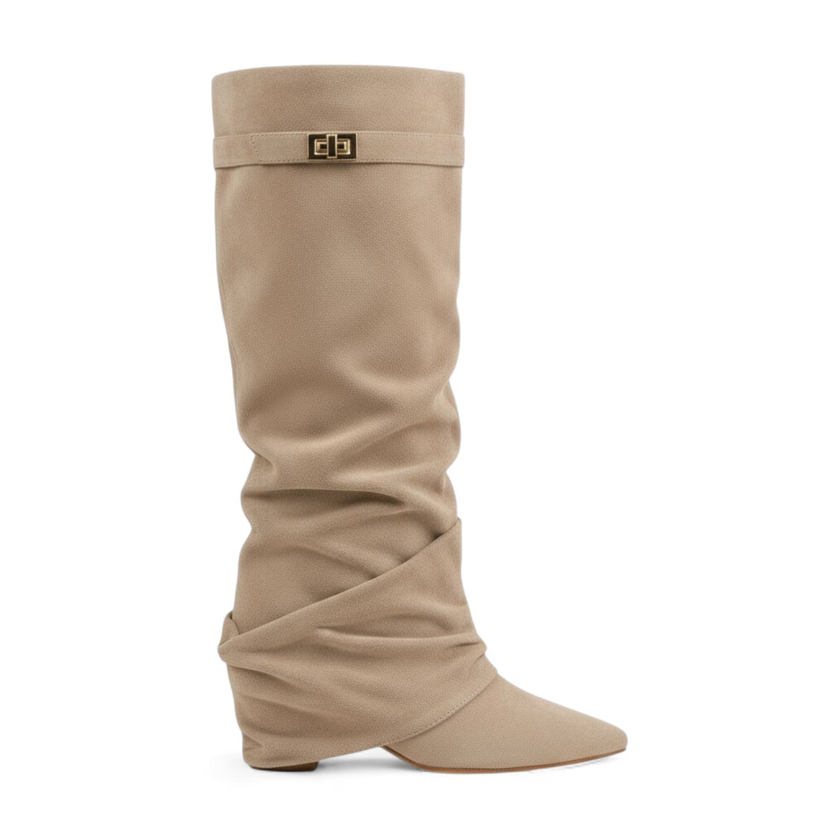 Botas Slouch Mujer de Ante Plisado Tacón Bajo