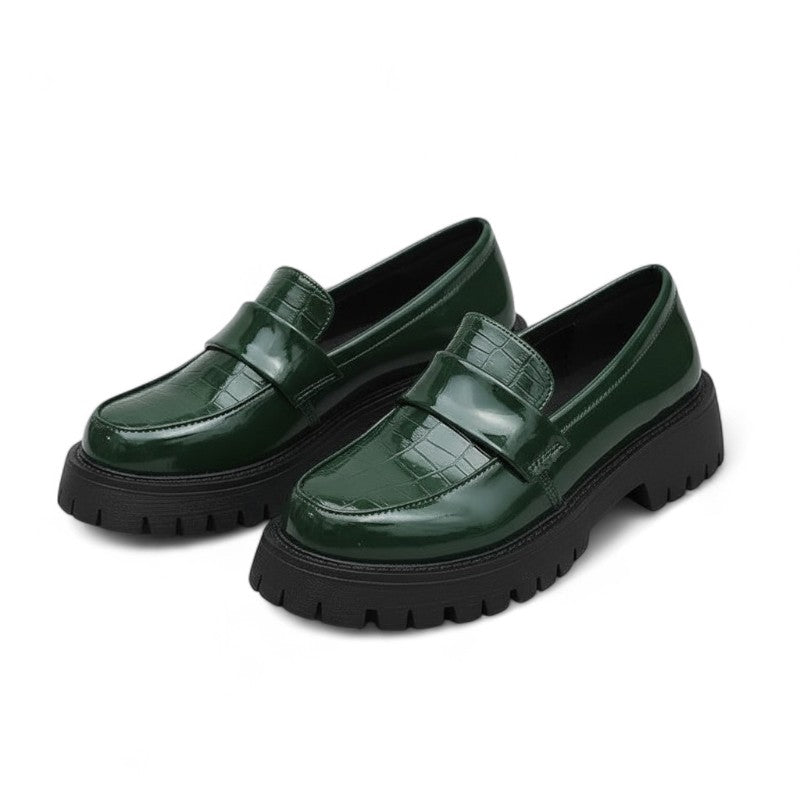 Mocasines de Charol Mujer Efecto Cocodrilo con Suela Dentada