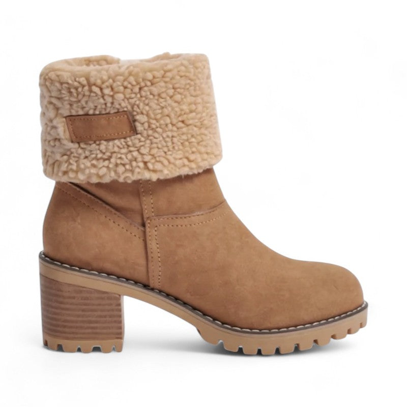 Botines Forrados Mujer con Puño de Pelo y Tacón Grueso
