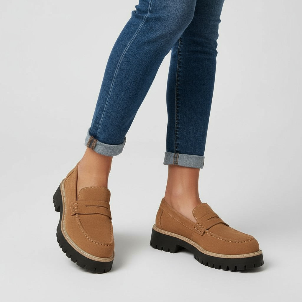 Mocasines con Plataforma Mujer de Ante con Suela en Contraste