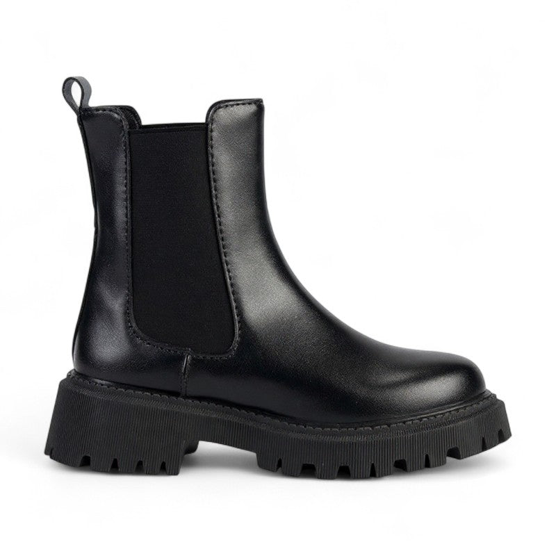 Botines Chelsea Mujer Negros de Elástico Lateral y Suela Gruesa