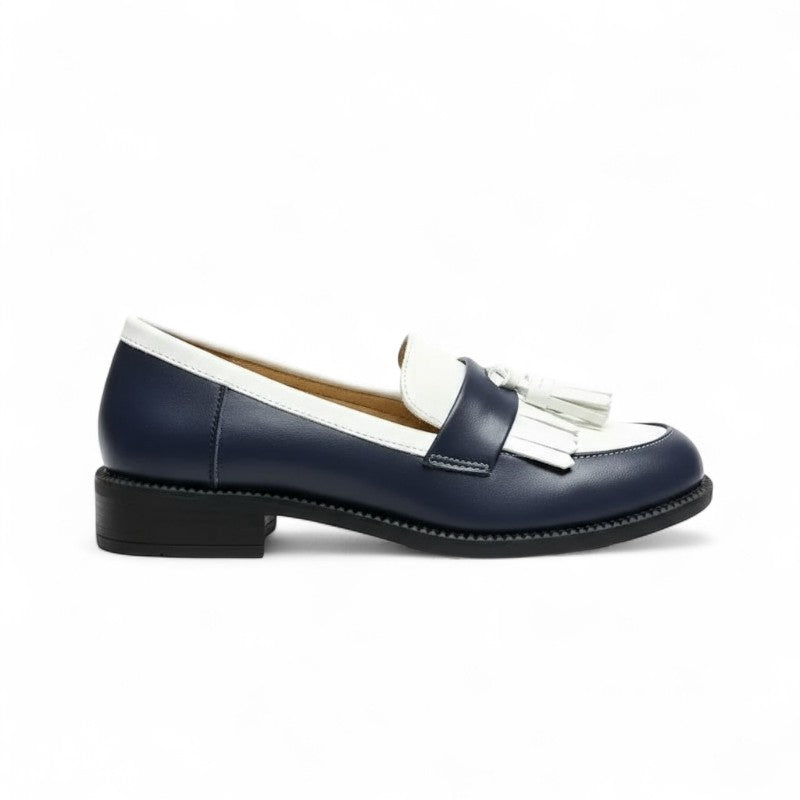 Mocasines con Flecos Mujer Bicolor Blanco y Negro