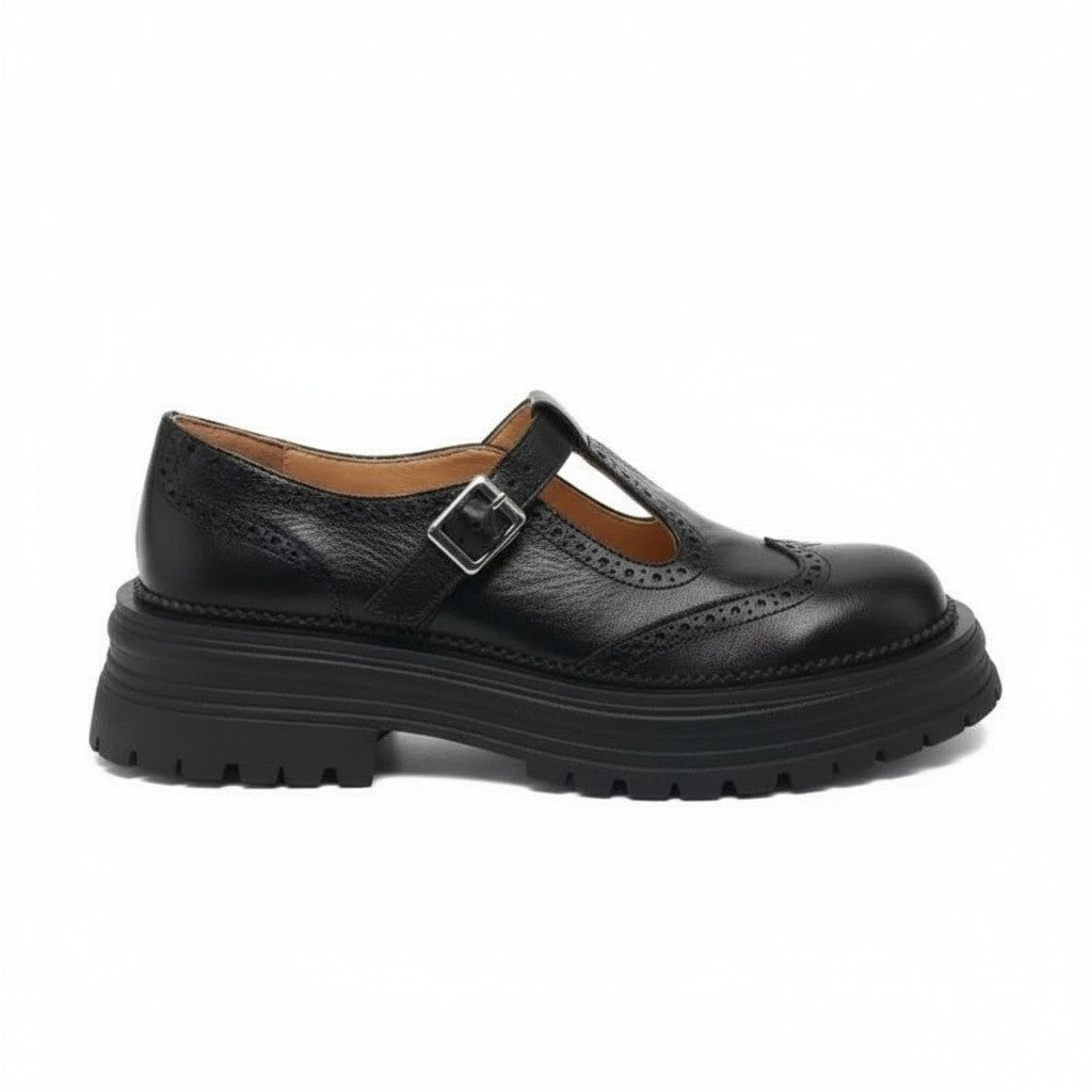 Mocasines Mujer con Correa y Hebilla y Suela Gruesa