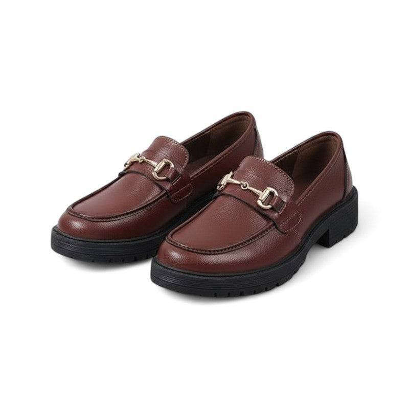 Mocasines Mujer con Bocado Dorado, Suela Gruesa y Empeine Acolchado