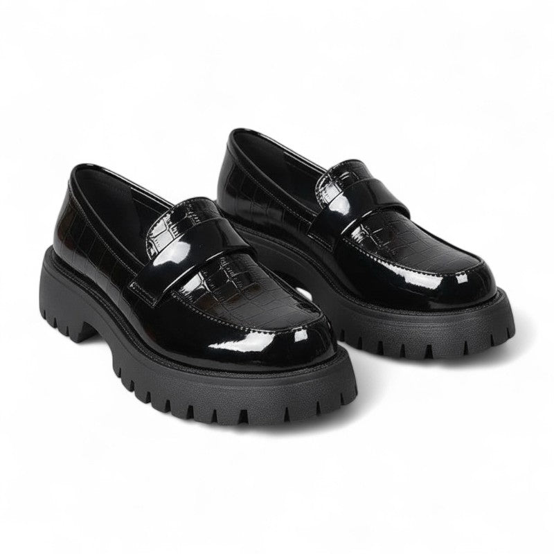 Mocasines de Charol Mujer Efecto Cocodrilo con Suela Dentada