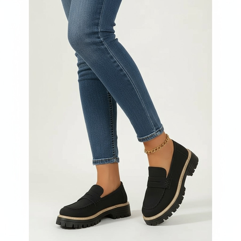 Mocasines con Plataforma Mujer de Ante con Suela en Contraste