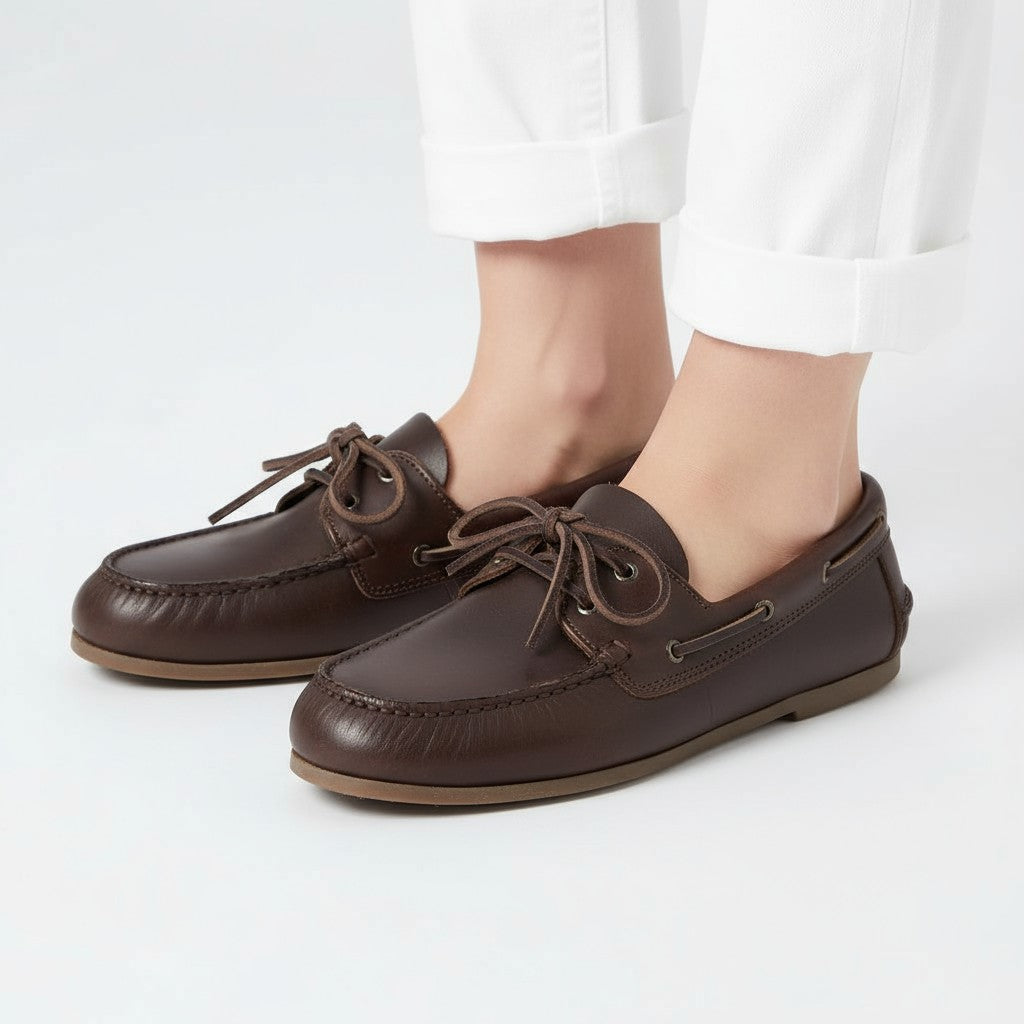 Mocasines Mujer Planos Estilo Náutico con Cordones