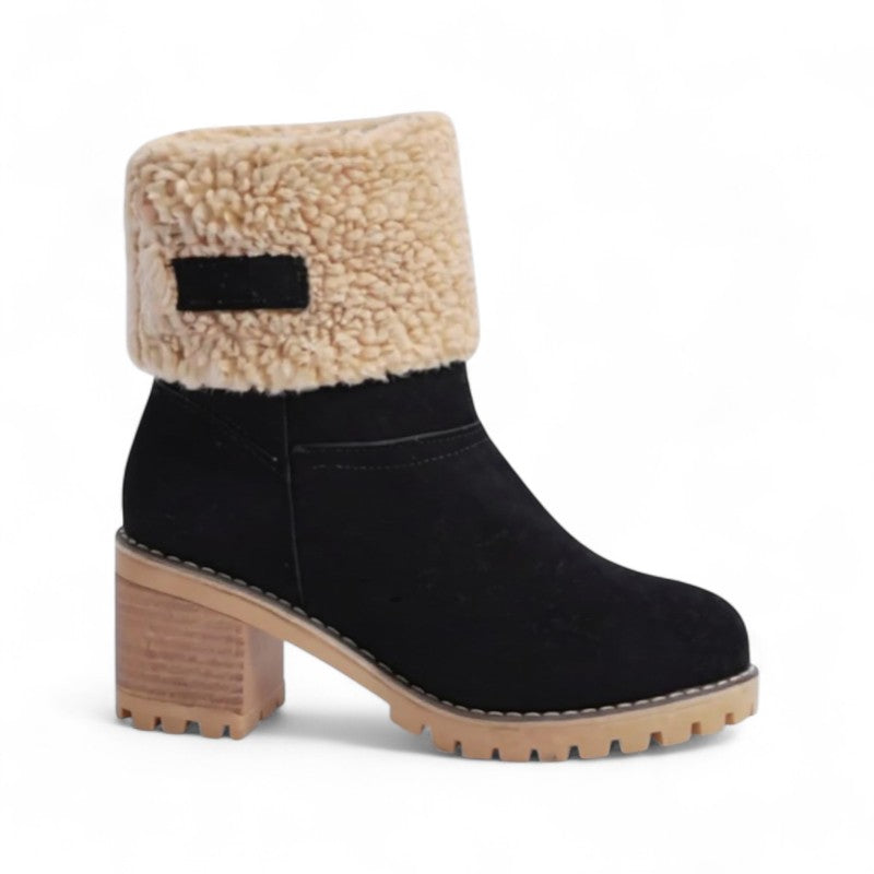Botines Forrados Mujer con Puño de Pelo y Tacón Grueso