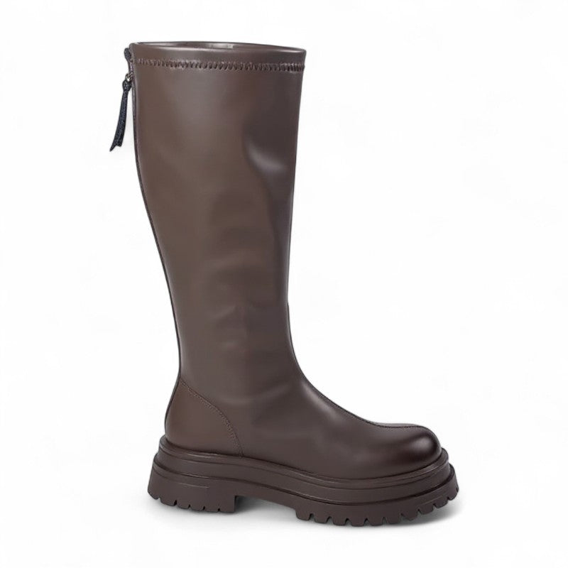 Botas Altas con Plataforma Mujer de Piel con Cremallera Trasera