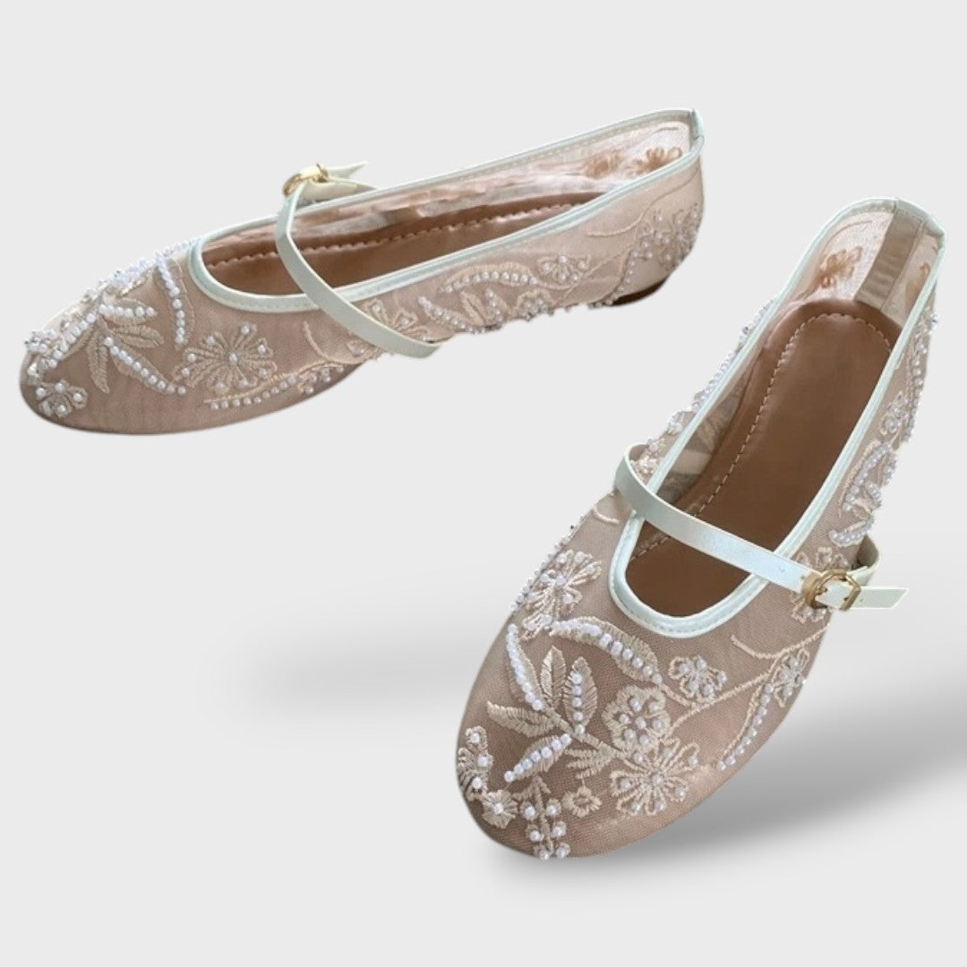 Bailarinas Mujer Mary Jane de Malla con Perlas