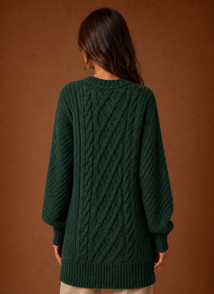 Jersey Vestido Mujer Cuello Redondo Trenzado