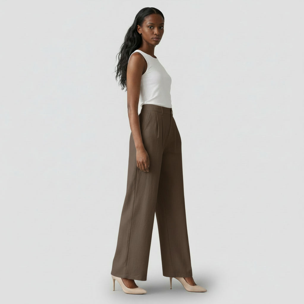 Pantalón Ancho Mujer Tiro Alto Pinzas