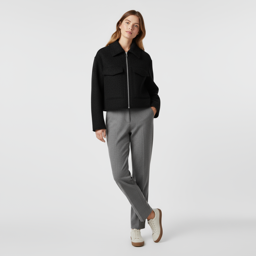 Chaqueta Mujer Paño Texturizada Cuello Recto