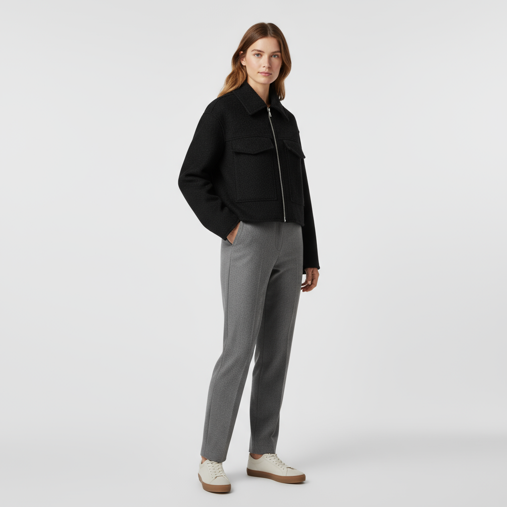 Chaqueta Mujer Paño Texturizada Cuello Recto
