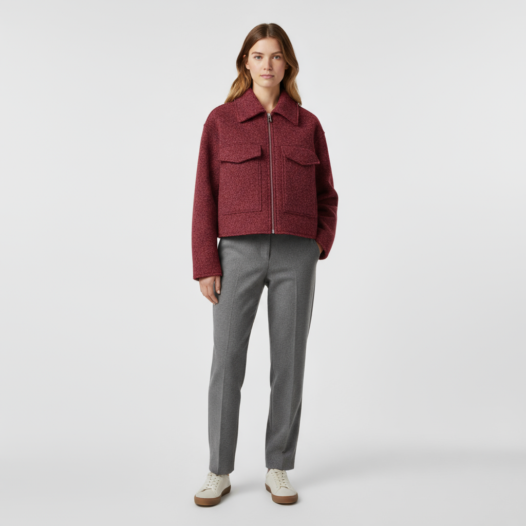 Chaqueta Mujer Paño Texturizada Cuello Recto