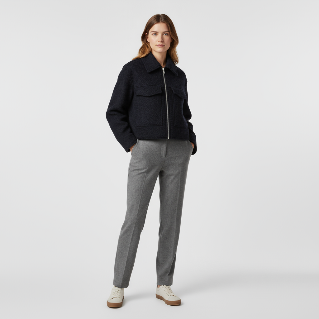 Chaqueta Mujer Paño Texturizada Cuello Recto