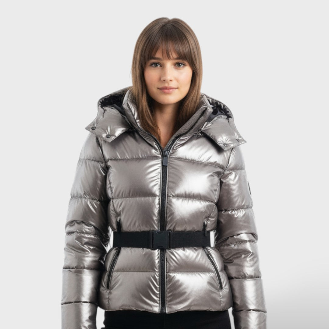 Chaqueta Acolchada Impermeable Mujer con Cinturón - Gris