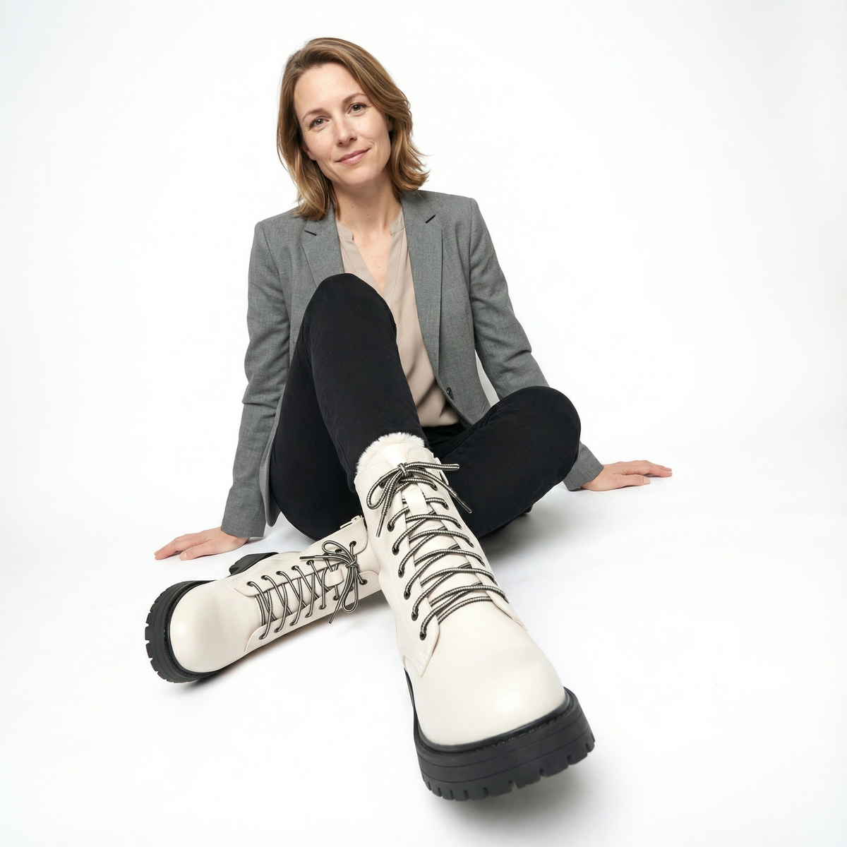 Botas Mujer de Piel Invierno con Cordones
