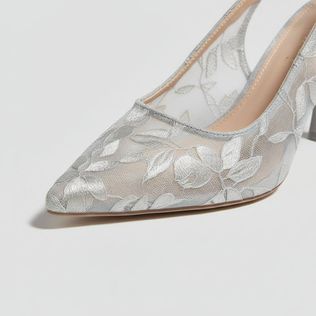 Zapatos de Tacón Mujer Malla Floral