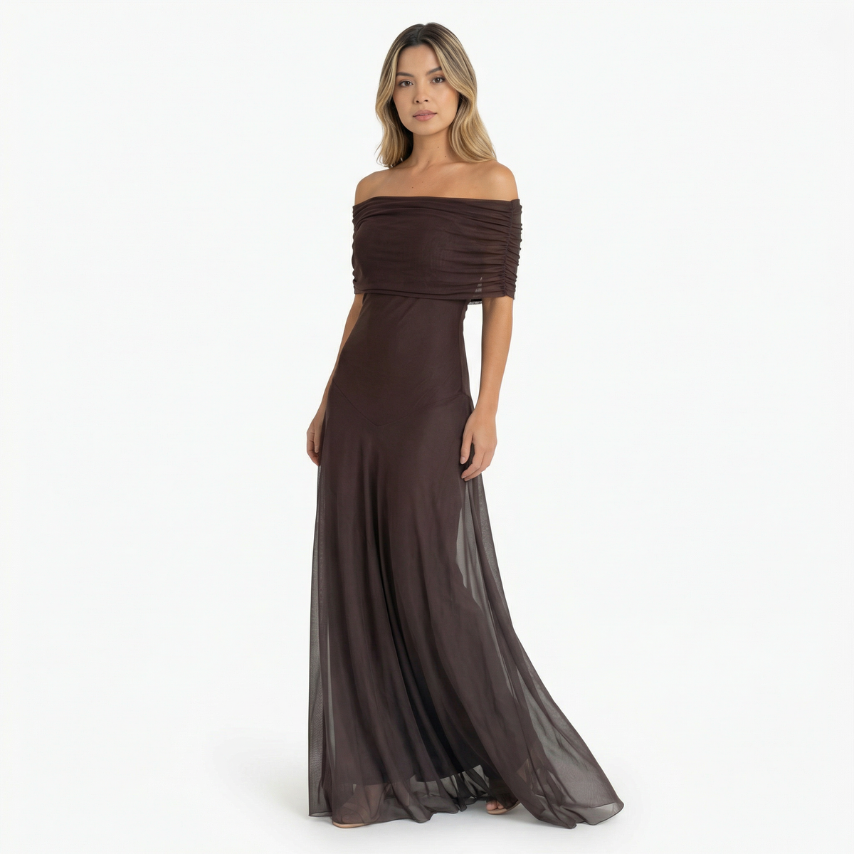 Vestido Largo Chiffon Hombros Caídos