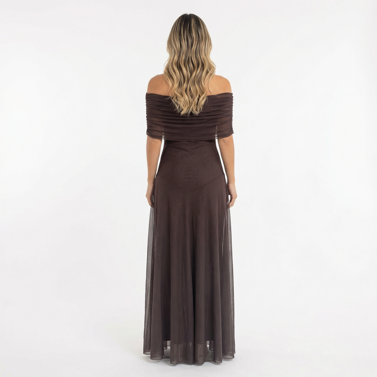 Vestido Largo Chiffon Hombros Caídos