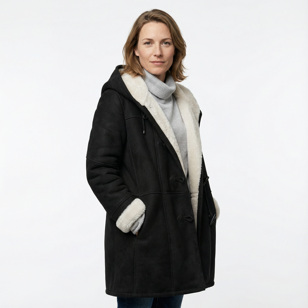 Abrigo Tipo Duffle de Fleece con Capucha