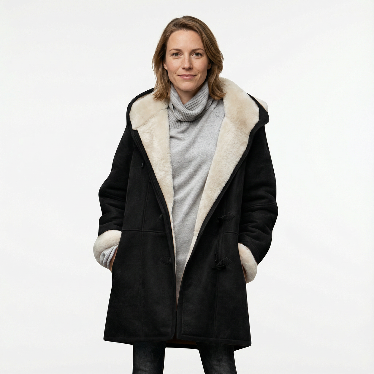 Abrigo Tipo Duffle de Fleece con Capucha