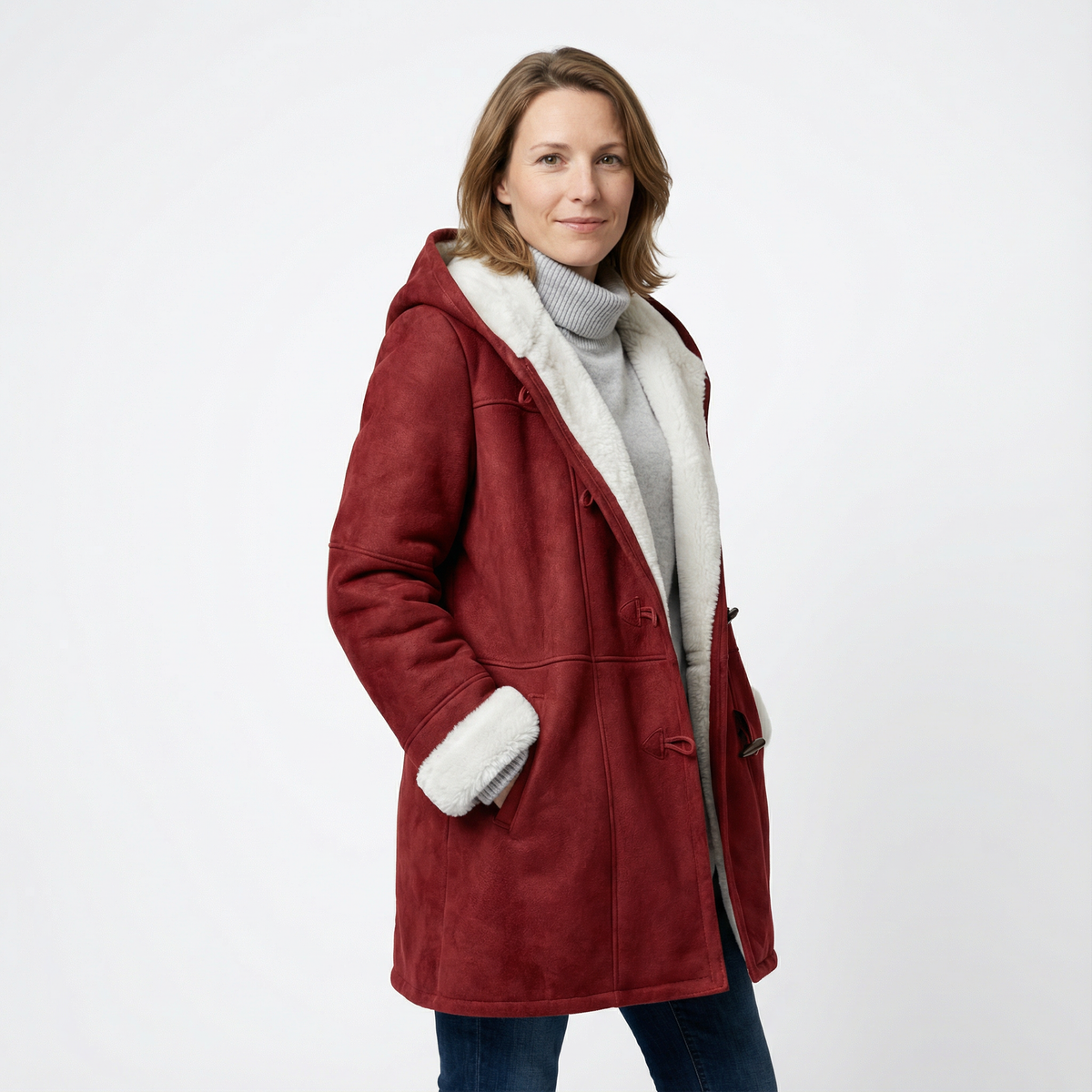 Abrigo Tipo Duffle de Fleece con Capucha