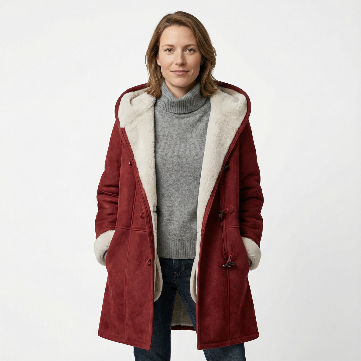 Abrigo Tipo Duffle de Fleece con Capucha