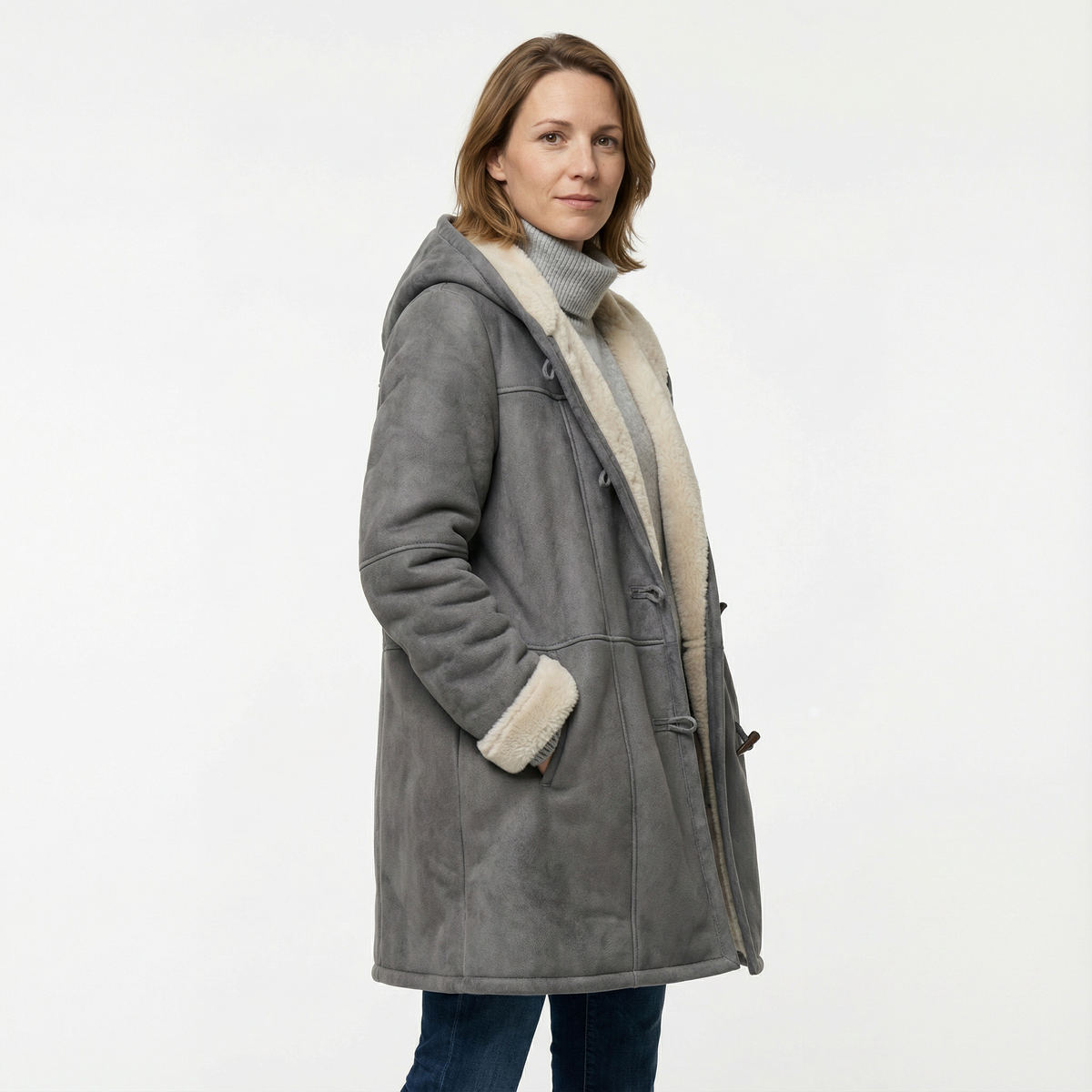 Abrigo Tipo Duffle de Fleece con Capucha
