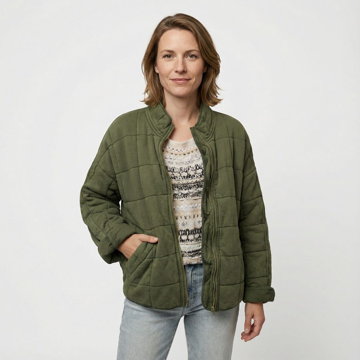Chaqueta Acolchada Oversize con Cuello Alto