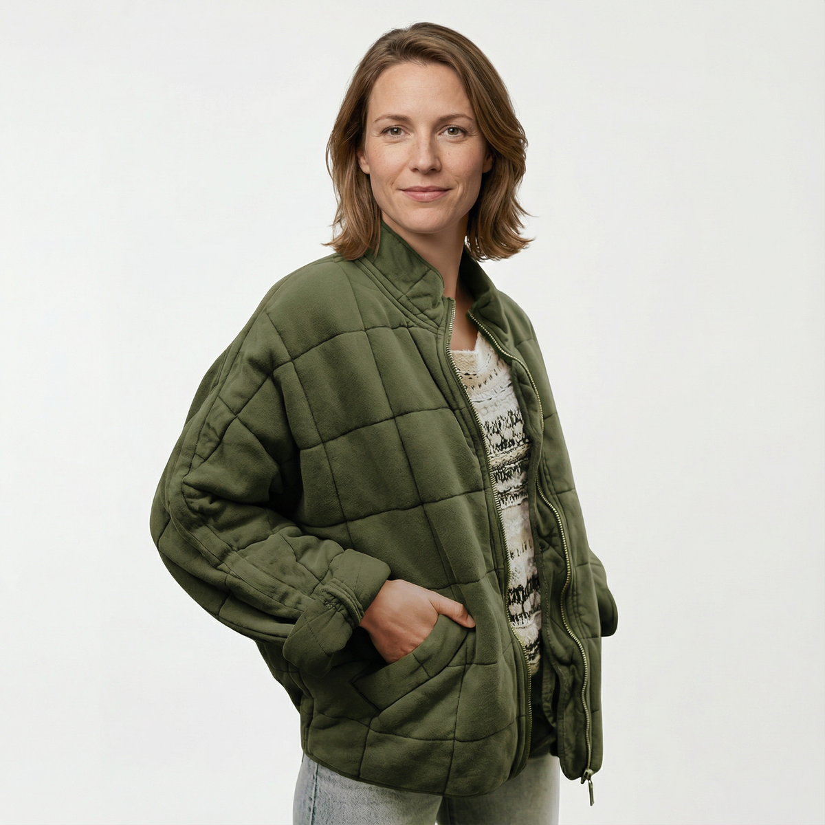 Chaqueta Acolchada Oversize con Cuello Alto