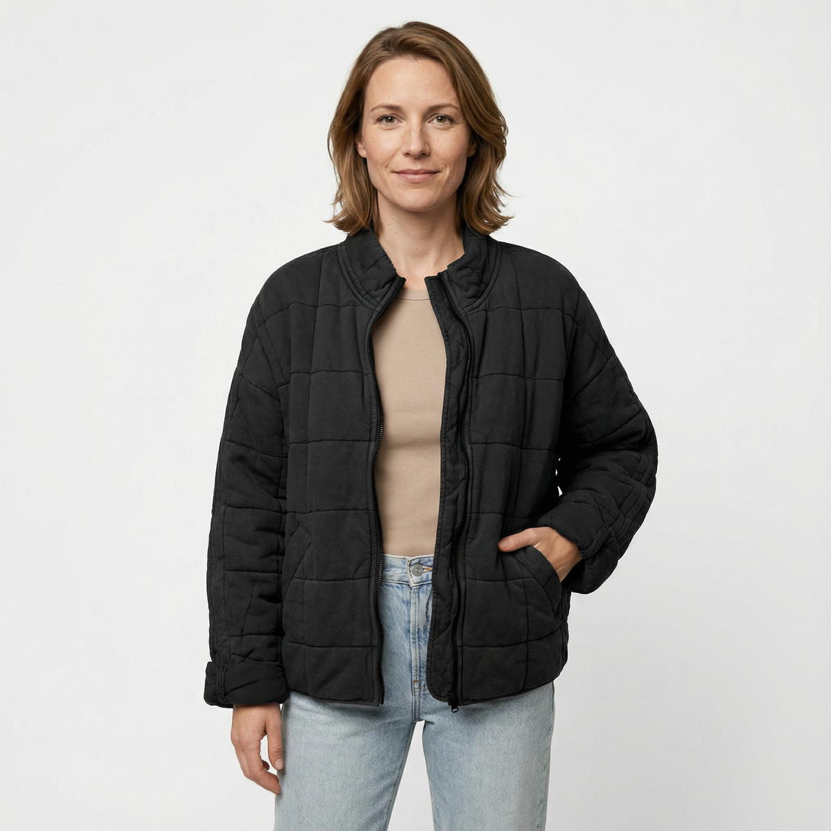 Chaqueta Acolchada Oversize con Cuello Alto