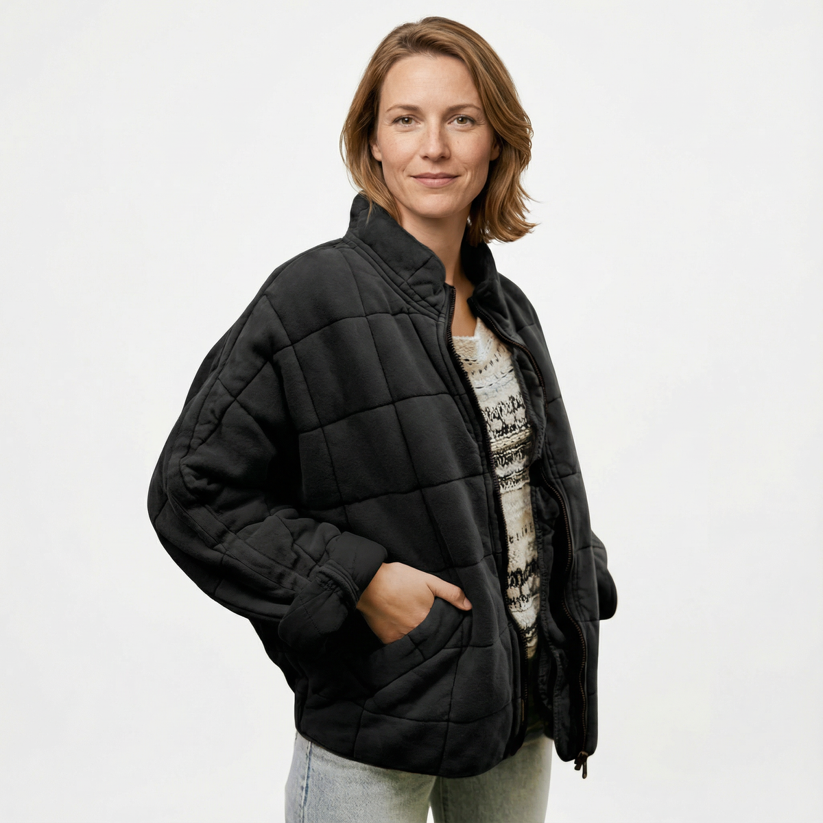 Chaqueta Acolchada Oversize con Cuello Alto
