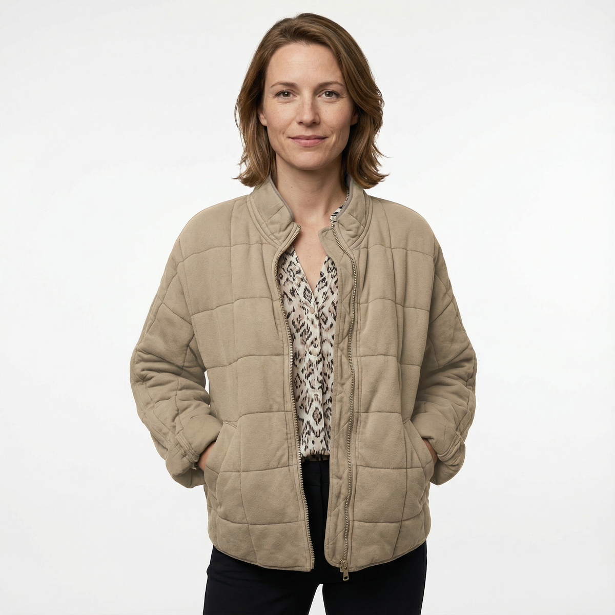Chaqueta Acolchada Oversize con Cuello Alto