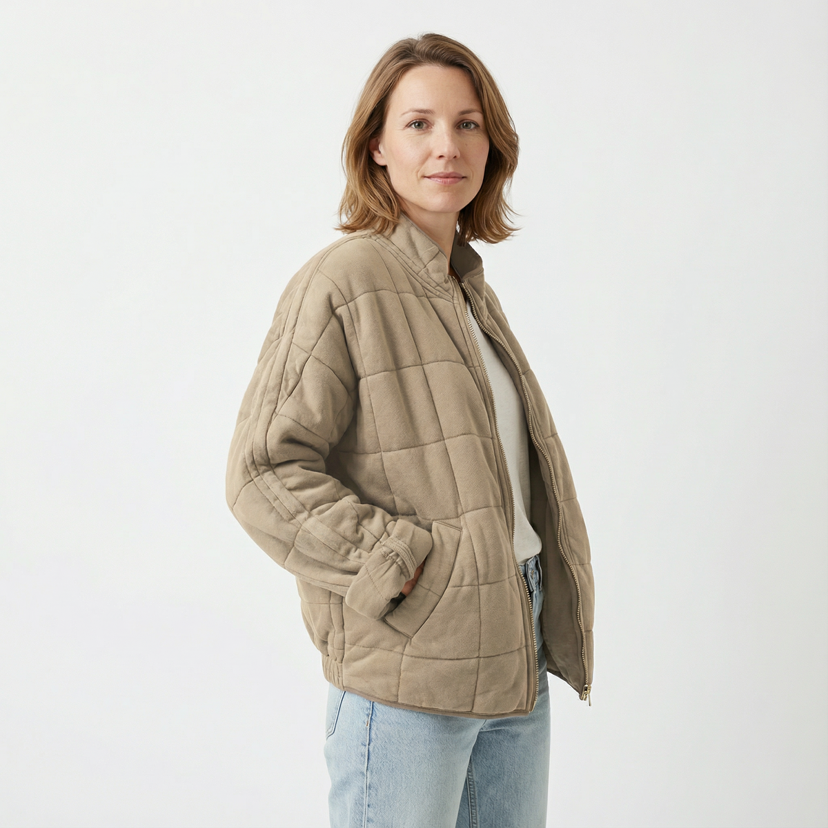 Chaqueta Acolchada Oversize con Cuello Alto