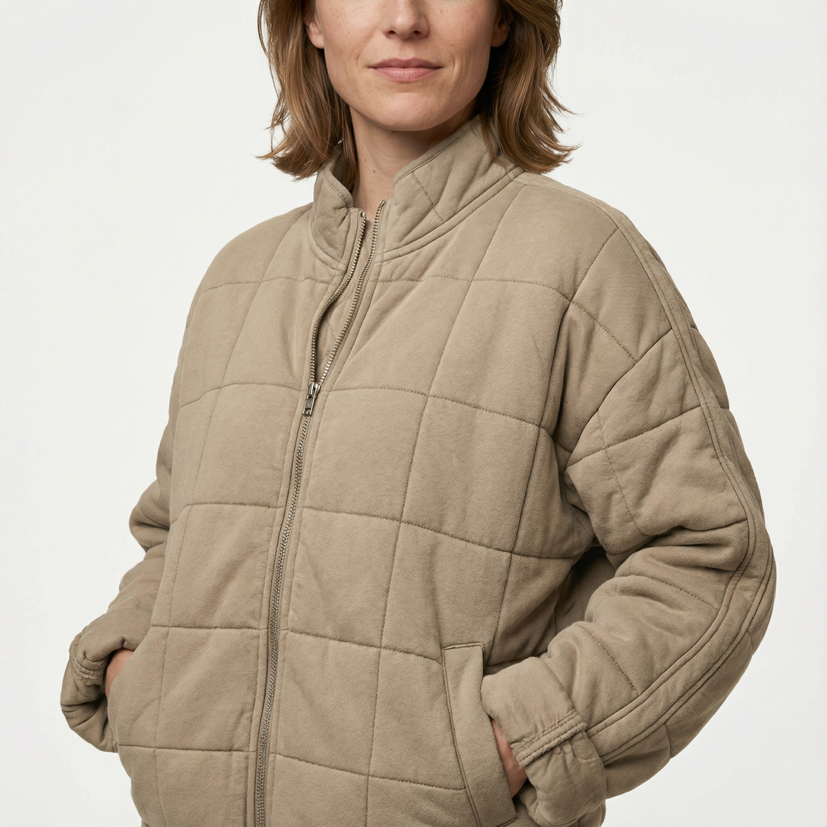 Chaqueta Acolchada Oversize con Cuello Alto