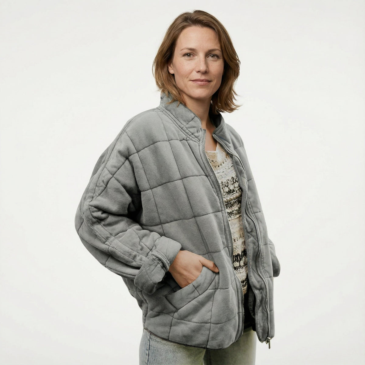 Chaqueta Acolchada Oversize con Cuello Alto