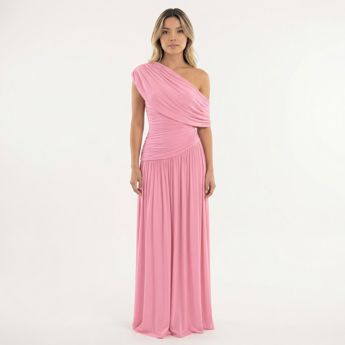 Vestido Fiesta Asimétrico Plisado Largo