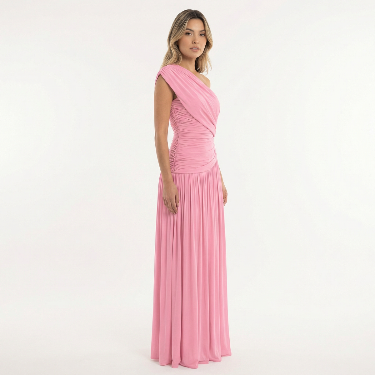 Vestido Fiesta Asimétrico Plisado Largo