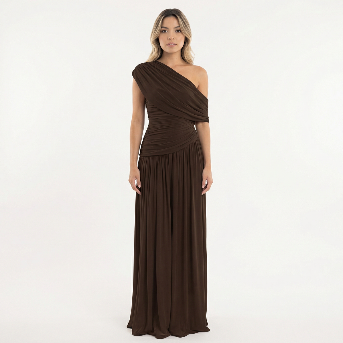 Vestido Fiesta Asimétrico Plisado Largo