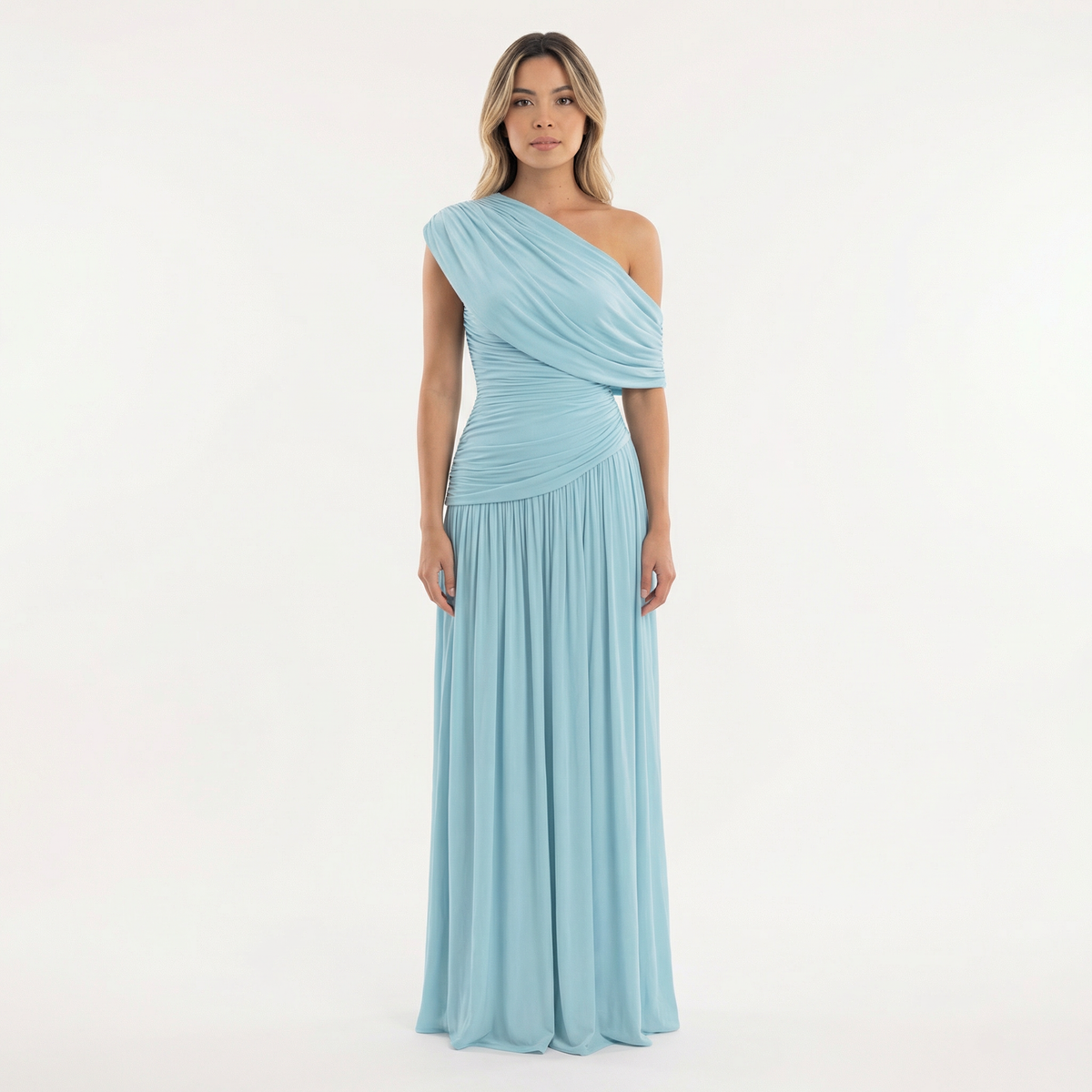 Vestido Fiesta Asimétrico Plisado Largo