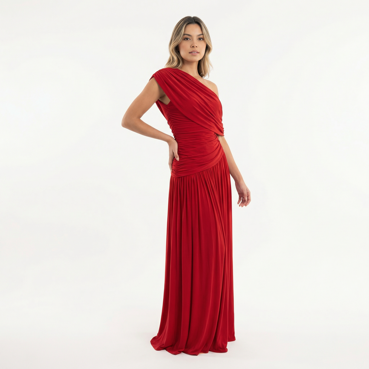 Vestido Fiesta Asimétrico Plisado Largo