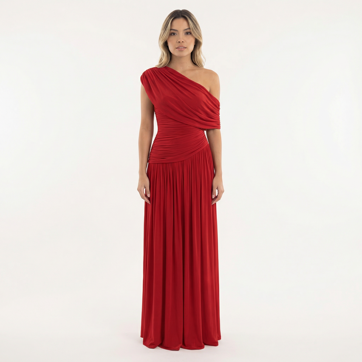 Vestido Fiesta Asimétrico Plisado Largo